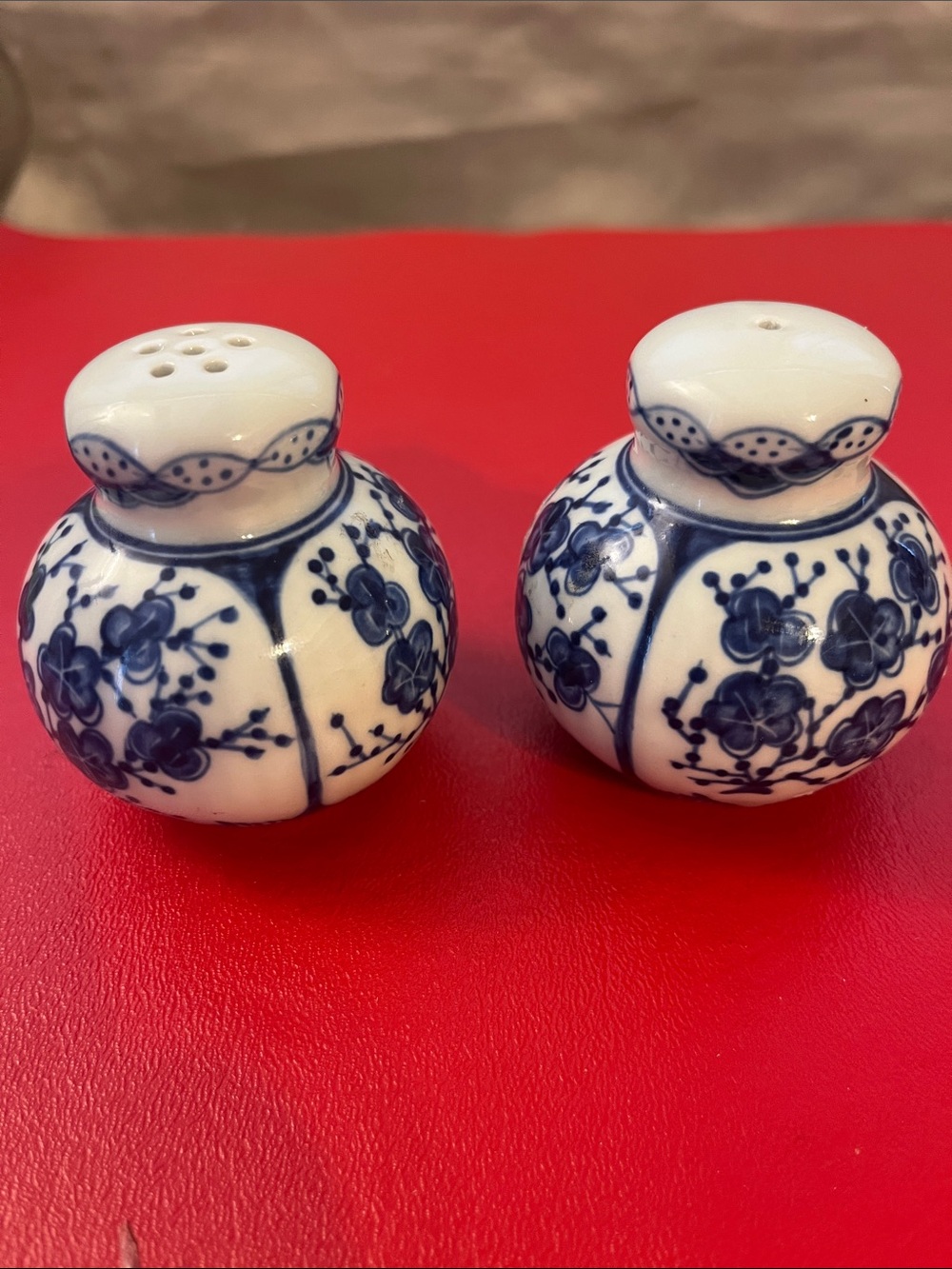 Blue and White Floral Porcelain Salt and Pepper Shakers